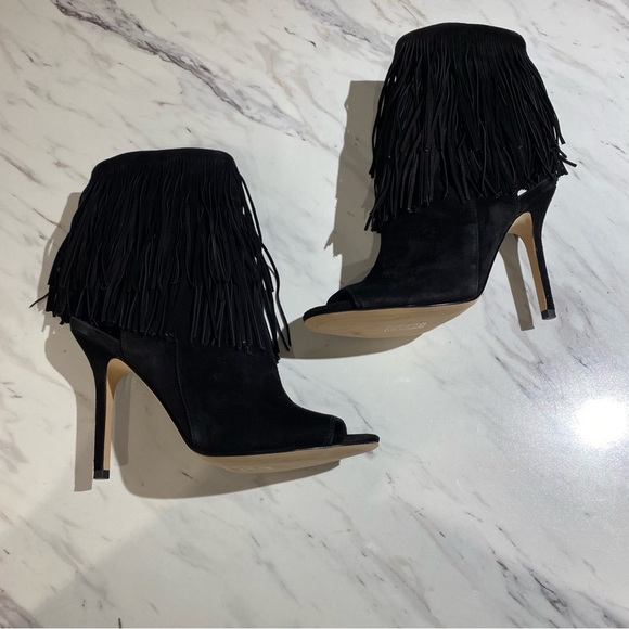 Sam Edelman Arizona fringe Booties peep toe black womens size 8 - Picture 9 of 16